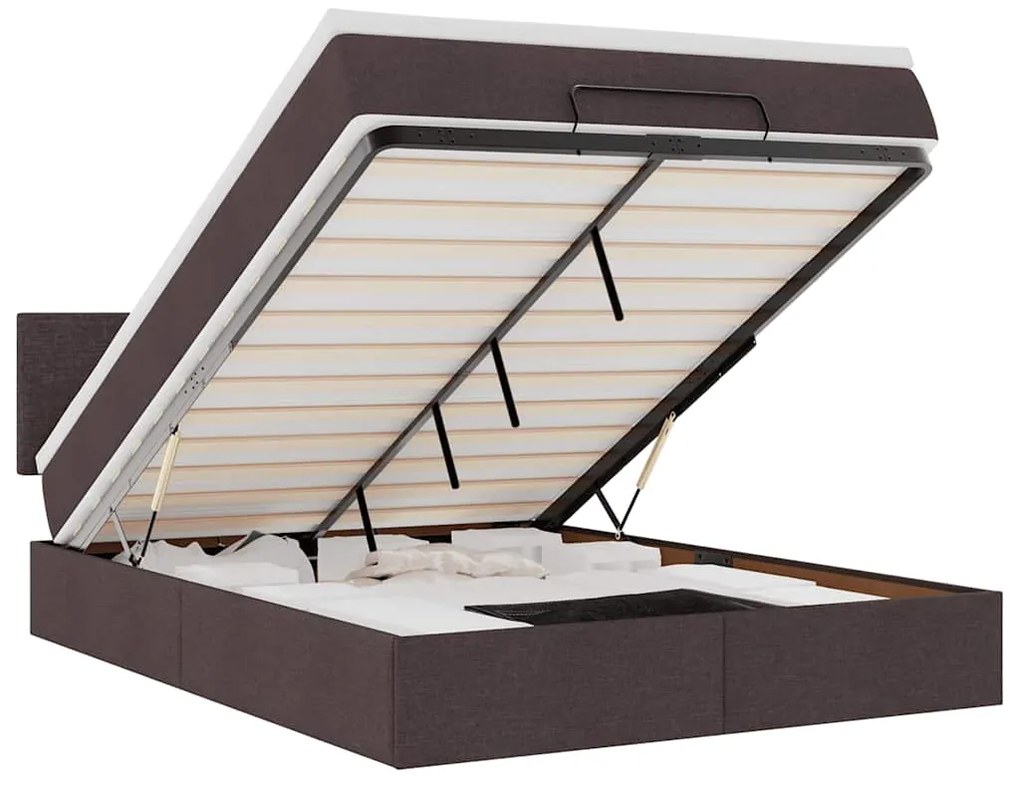 3312232 vidaXL Османска легло с матрак и LED, тъмнокафяво, 140x200 см, плат