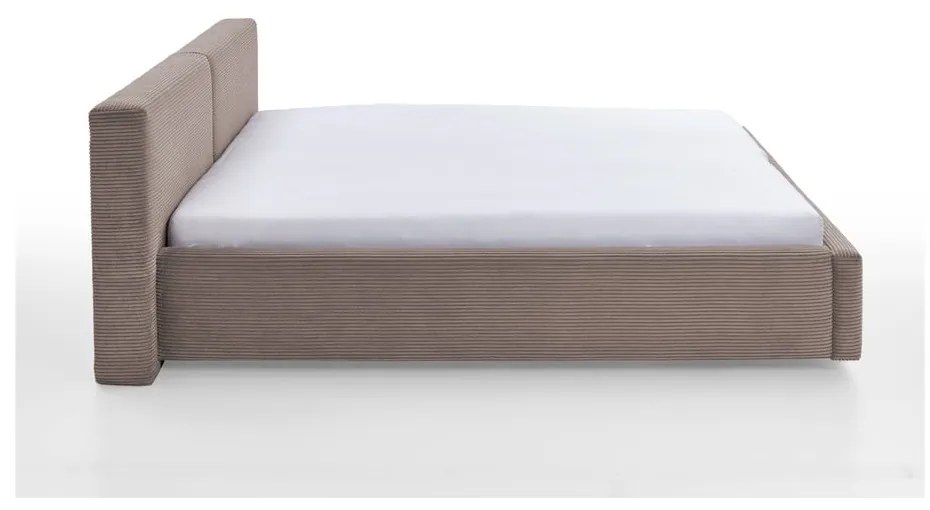 Светлокафяво двойно легло 160x200 cm тапицирано с място за съхранение с включена подматрачна рамка Cube – Meise Möbel
