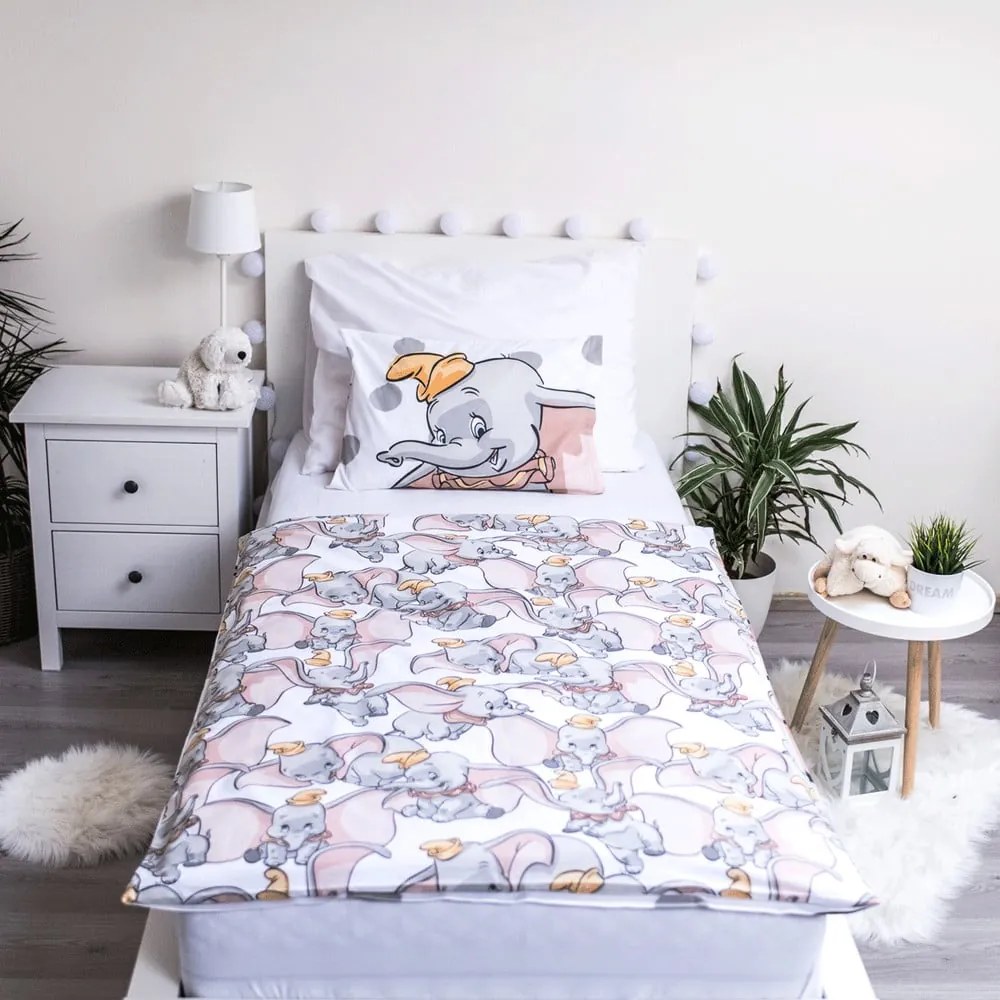 Бяло-сиво памучно детско спално бельо за детско креватче 100x135 cm Dumbo "Dots" – Jerry Fabrics