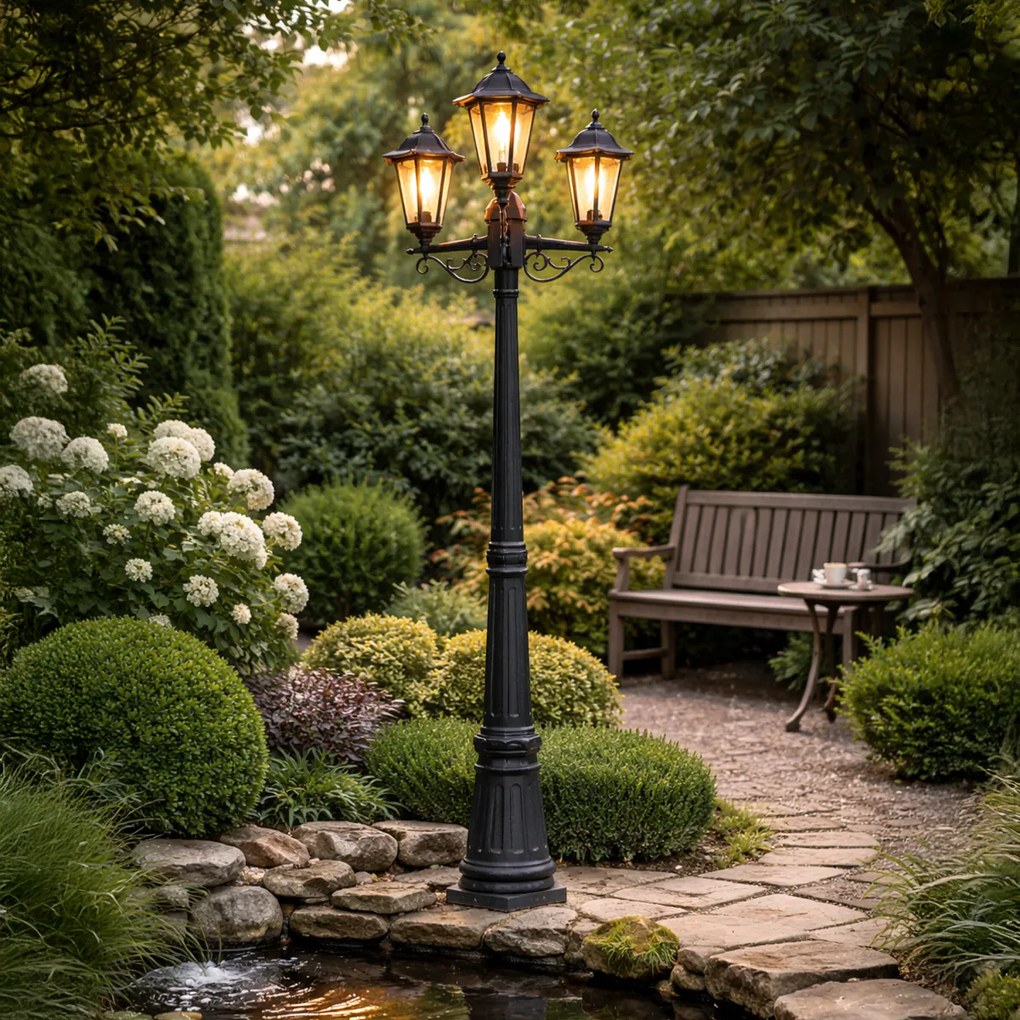 Класически външен фенер черен 3 светлини IP44 - New Haven