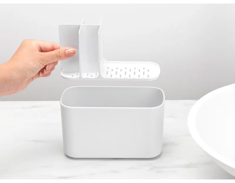 Кутия за аксесоари за баня Brabantia ReNew 1003494, Устойчива на корозия, Вътрешен разделител, Противоплъзгаща основа, Бял