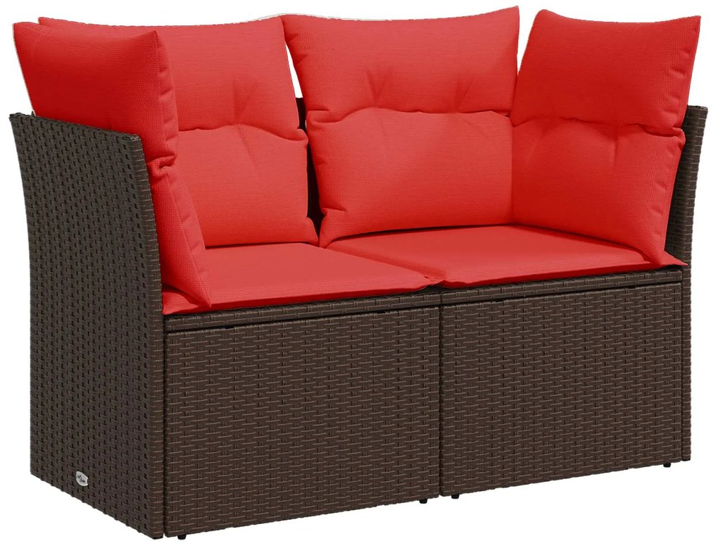 366226 vidaXL Градински диван с възглавници, двуместен, кафяв, полиратан