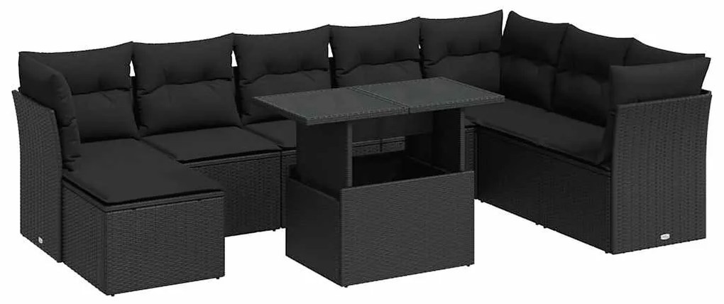 3326206 vidaXL Градински комплект диван с възглавници 9 части черен полиратан