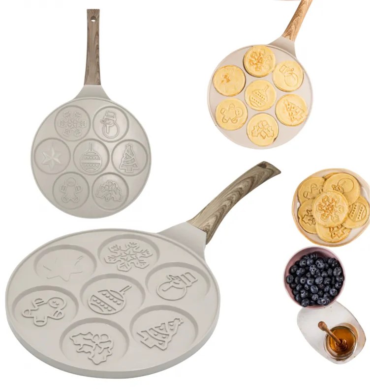 Тиган за палачинки Klausberg KB 7970, 26.5 см, 7 отделения, Незалепващо покритие, Индукция, Бежов