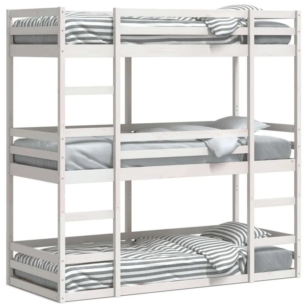 3284252 vidaXL Триетажно легло, бяло, 80x200 см, борово дърво масив