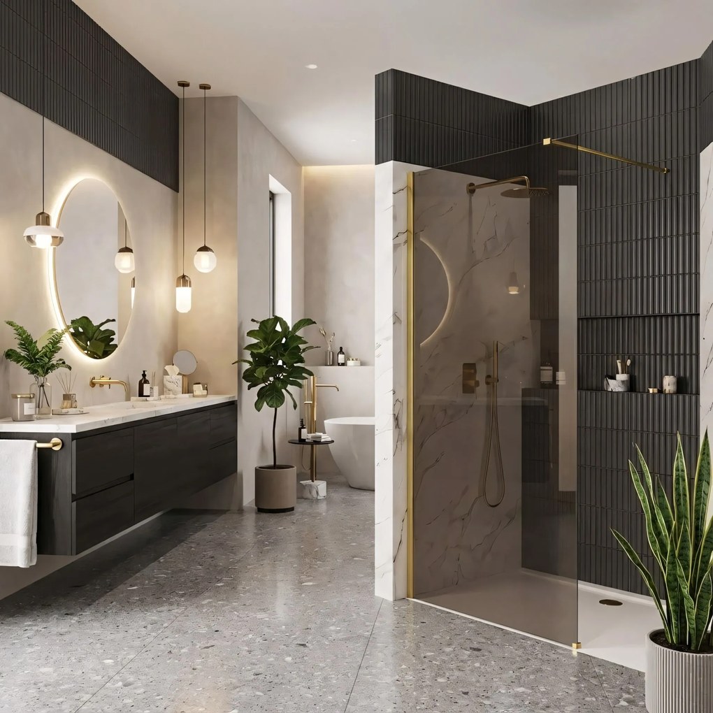 Параван за душ Rea Flexi Brown / Gold 90