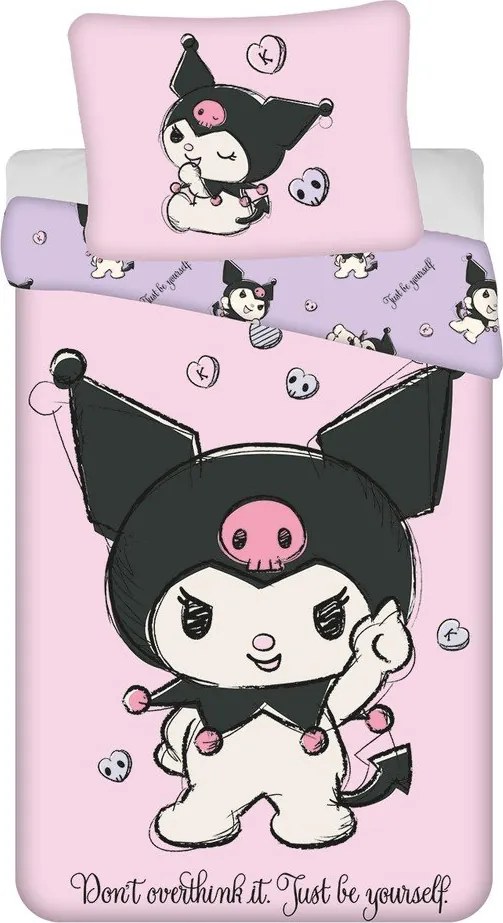 Розово единично памучно детско спално бельо 140x200 cm Hello Kitty "Kuromi" – Jerry Fabrics