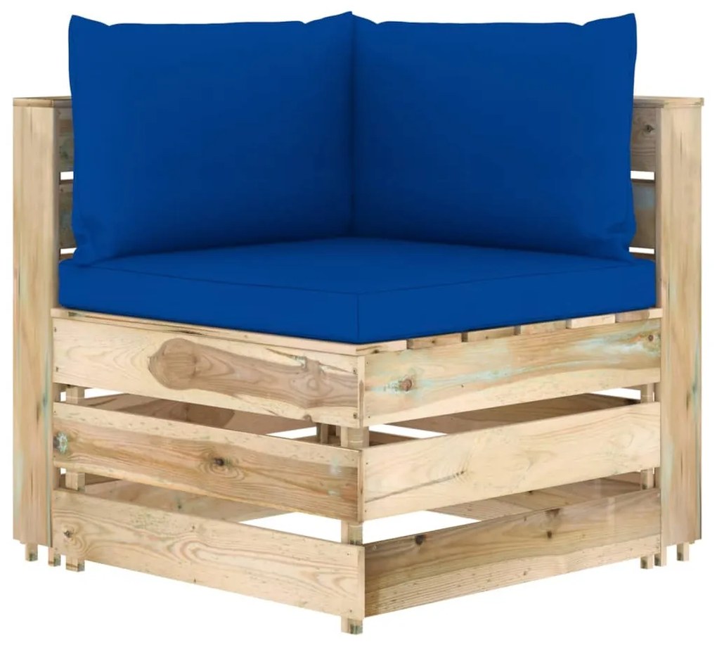 3074505 vidaXL Секционен ъглов диван с възглавници, зелено импрегнирано дърво