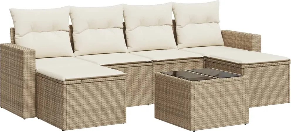 3219318 vidaXL Градински диван с възглавници, 7 части, бежов полиратан