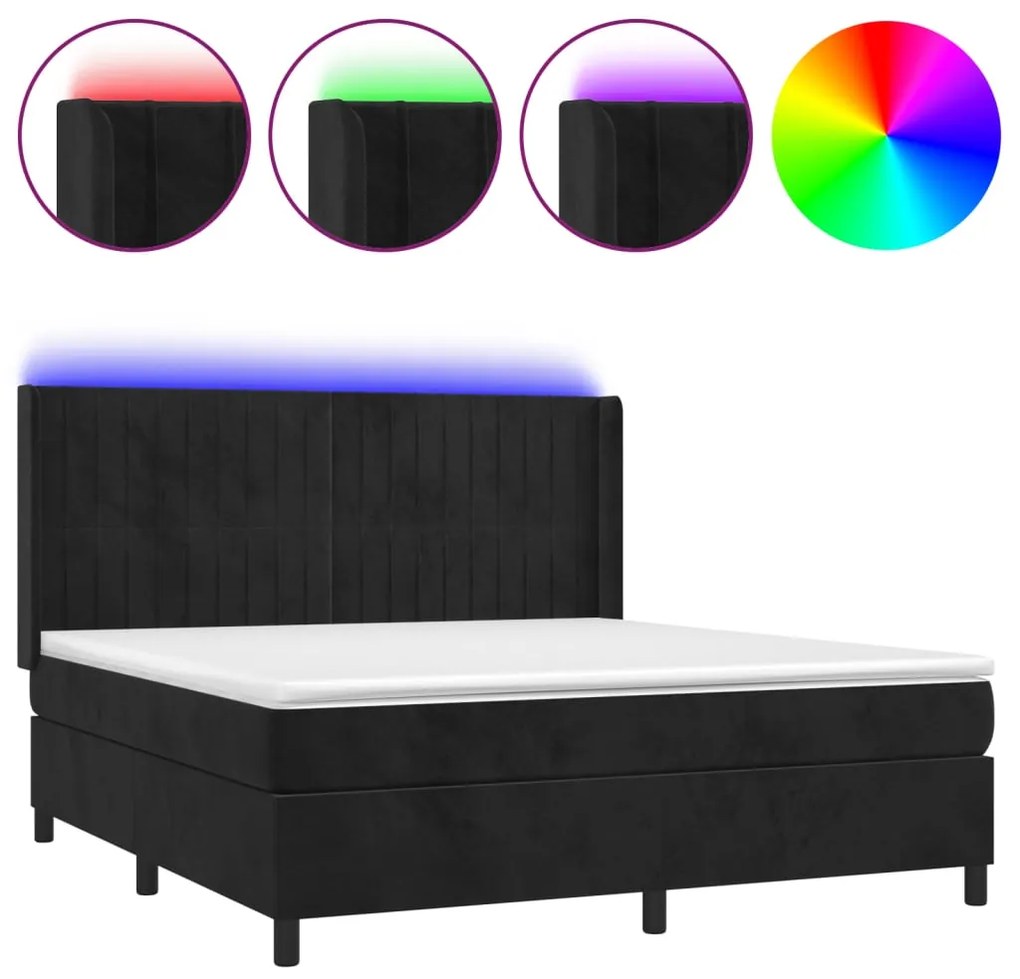 3139693 vidaXL Боксспринг легло с матрак и LED, черно, 160x200 см, кадифе
