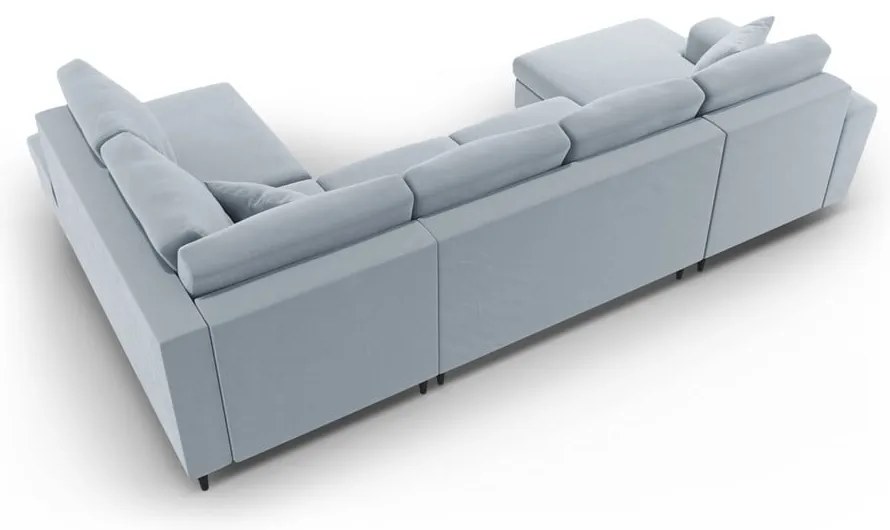 Светлосин кадифен разтегателен ъглов диван с място за съхранение (десен ъгъл/U форма) Kyoto – Cosmopolitan Design