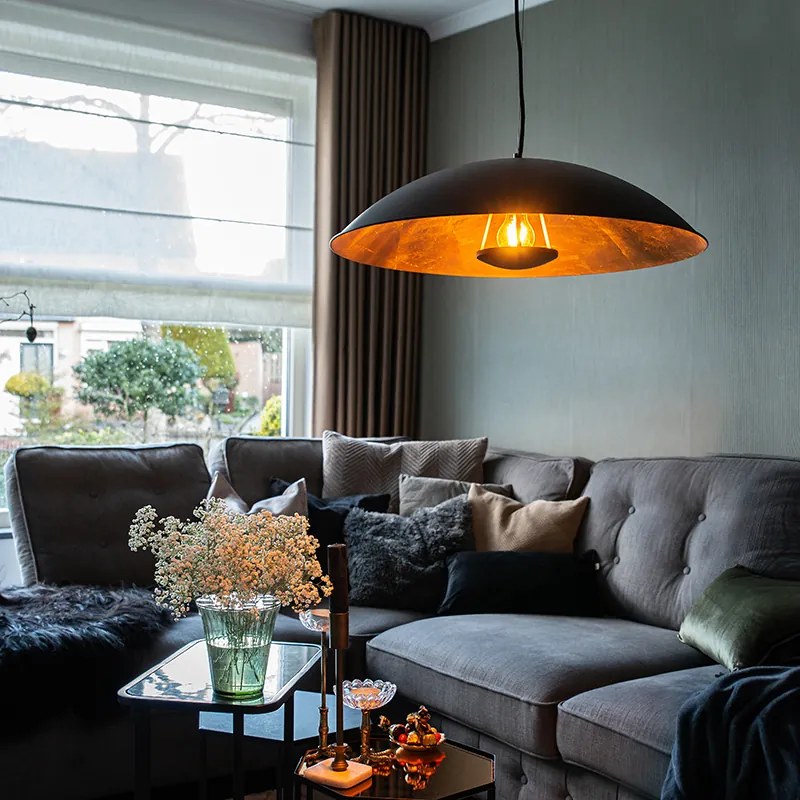 Винтидж висяща лампа черна със злато 60 см - Emilienne