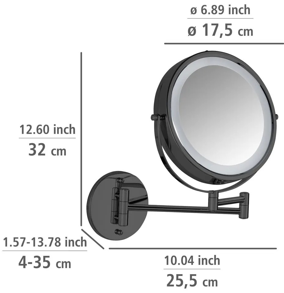 Козметично увеличително огледало със светлина (увеличение 5x) ø 25,5 cm Lumi – Wenko