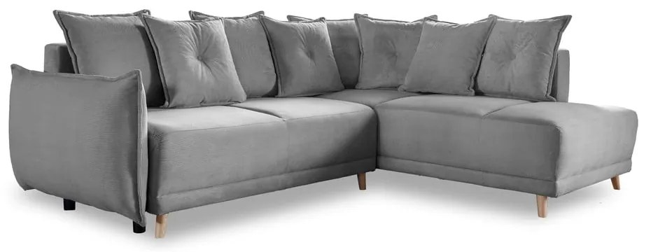 Сив велурен разтегателен диван (десен ъгъл) Lazy Lukka - Miuform