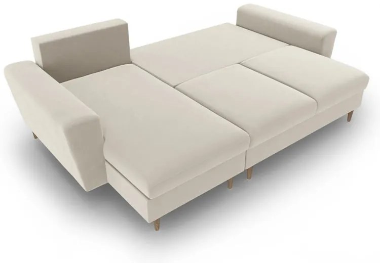 Бежов кадифен разтегателен ъглов диван с място за съхранение Kyoto – Cosmopolitan Design