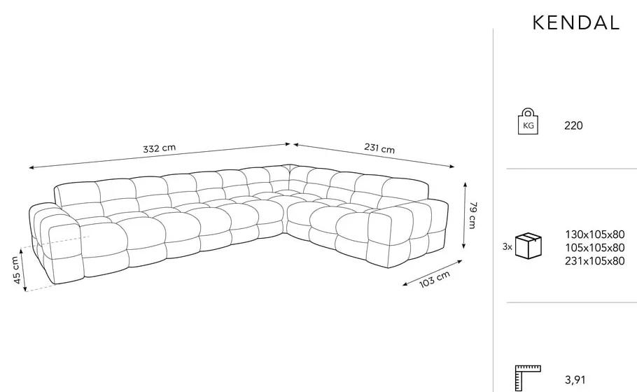 Ъглов диван от сиво кадифе (десен ъгъл) Kendal - Micadoni Home