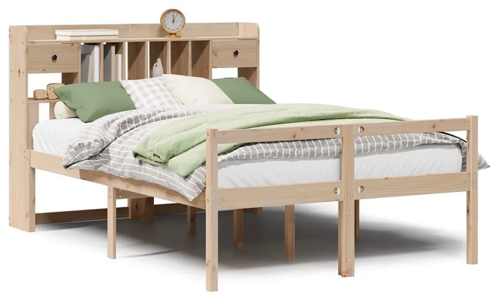 3322055 vidaXL Легло с етажерка за книги, без матрак, 140x200 см, бор масив