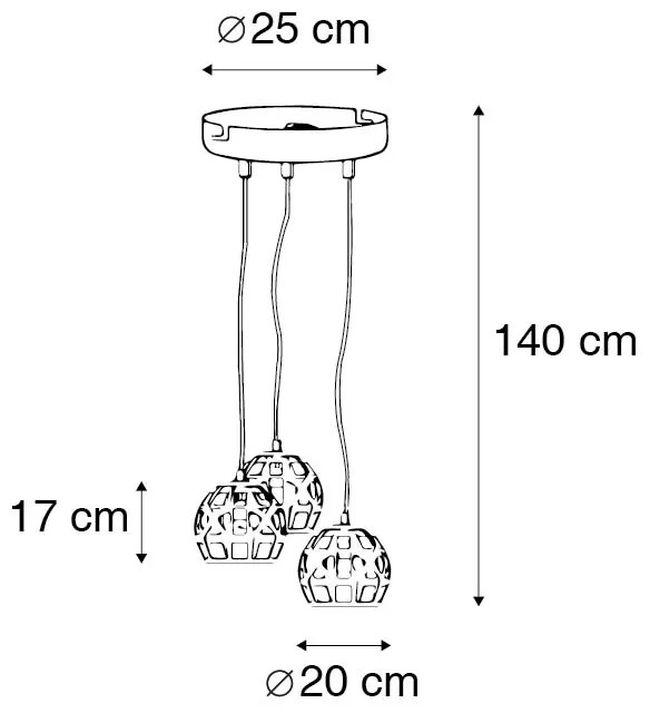 Индустриално висящо осветление черно кръгло 3-светлина - Bobby