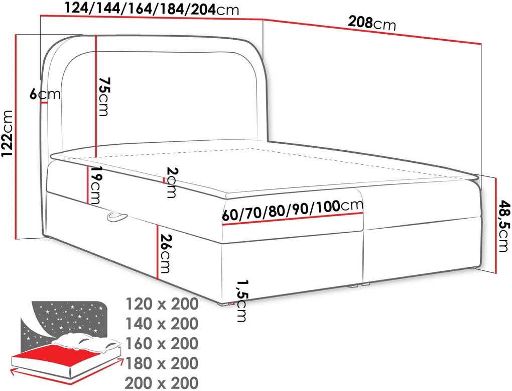 Тапицирано легло Bonito-Антрацит-200 x 200
