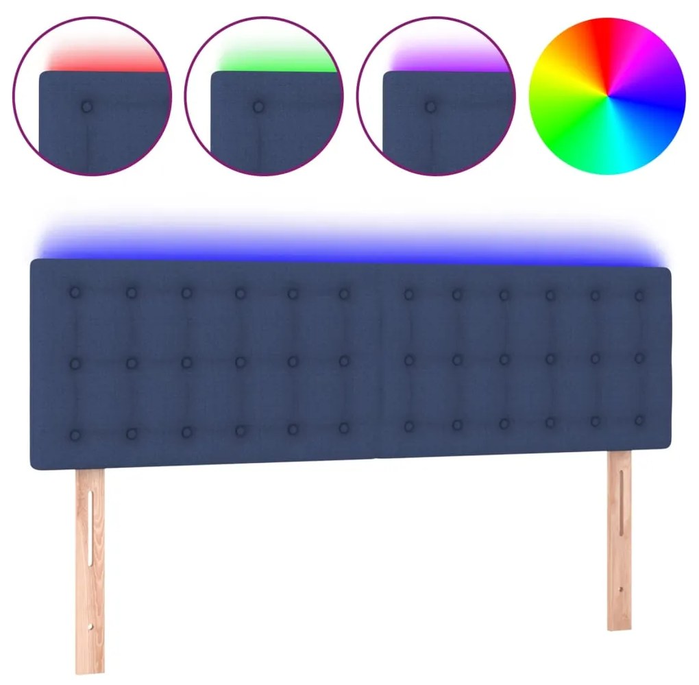 3122050 vidaXL LED горна табла за легло, синя, 144x5x78/88 см, плат