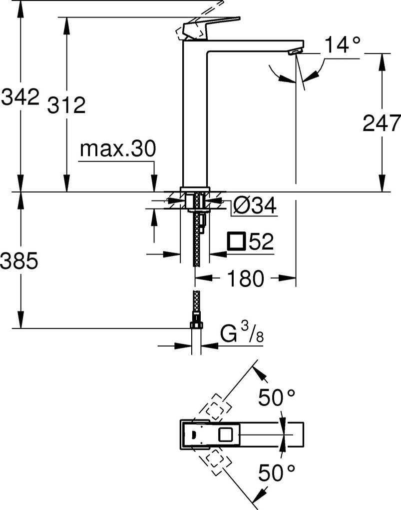 Смесител за мивка за маса Grohe Eurocube XL-size-Anthracite Mat