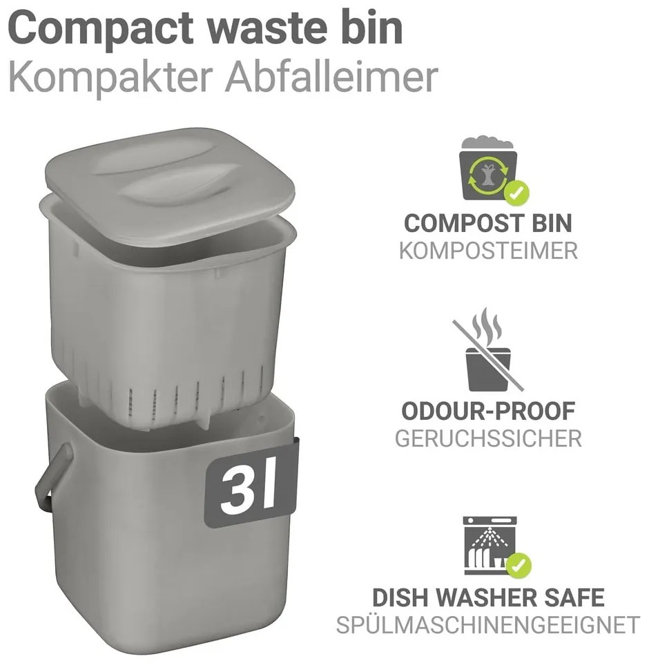 Светлосив контейнер за компостируеми отпадъци 3 l Conny – Wenko