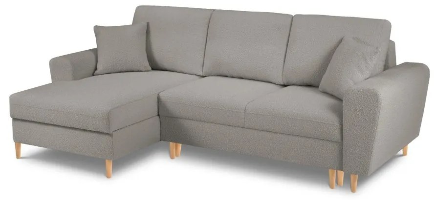 Светлосив разтегателен ъглов диван с място за съхранение от прежда с примки от букле (ляв ъгъл) Kyoto – Cosmopolitan Design