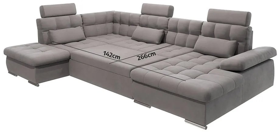 Сив разтегателен ъглов диван с място за съхранение (ляв ъгъл/U форма) Merkur – Ropez