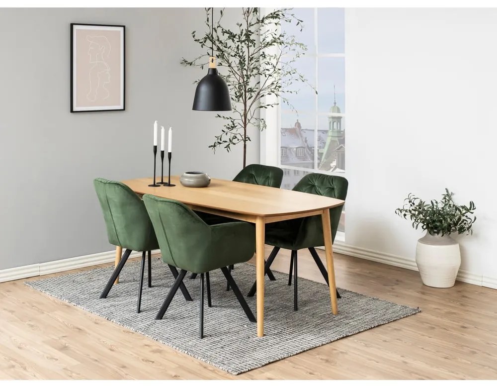 Зелен тапициран трапезен стол с подлакътници Lola – Actona