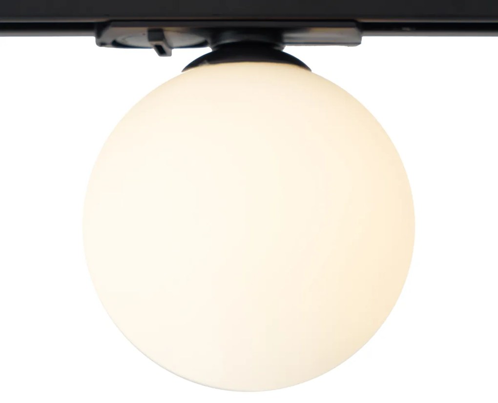 Модерна таванна лампа черна с бяло стъкло за 1-фазна релсова система - Iconic Perle