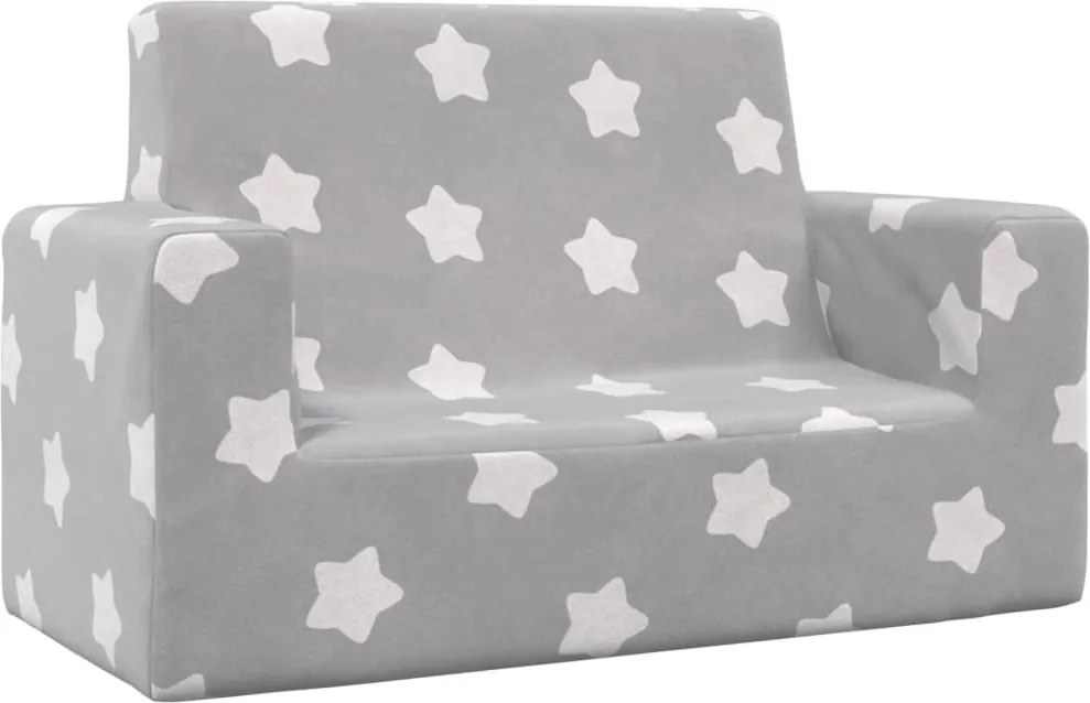 341839 vidaXL 2-местен детски диван, светлосив, на звезди, мек плюш