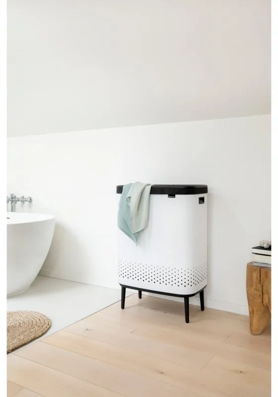 Кош за пране Brabantia Bo 1004176, 2x45 л, Пълнене без отваряне, Вентилационни отвори, Регулируеми крачета, Бял