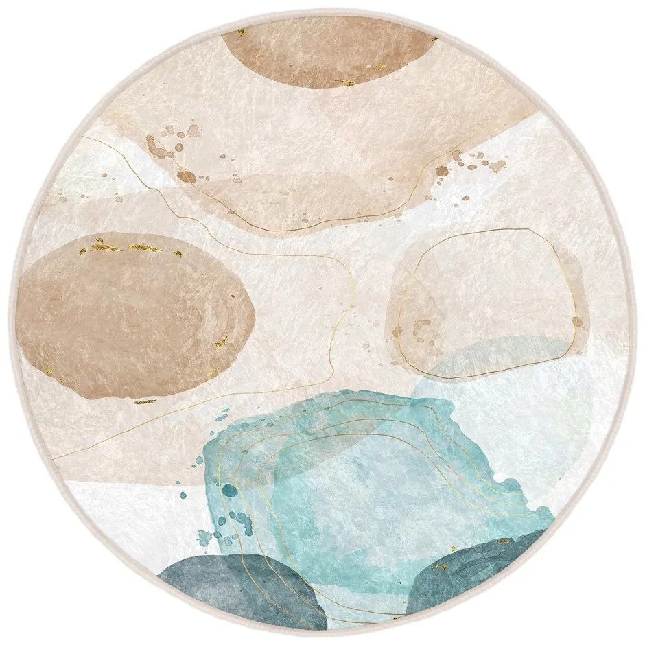 Синьо-бежов кръгъл килим подходящ за пране ø 120 cm Puddle – Mila Home