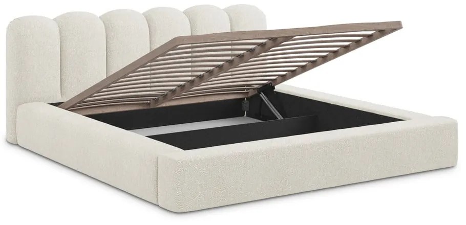 Кремаво двойно тапицирано легло с място за съхранение и включена подматрачна рамка 140x200 cm Mano – Makamii