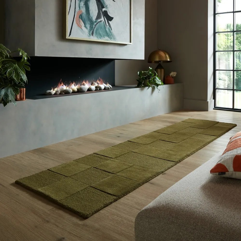 Ръчно изработена вълнена пътека в цвят каки 60x230 cm Checkerboard – Flair Rugs