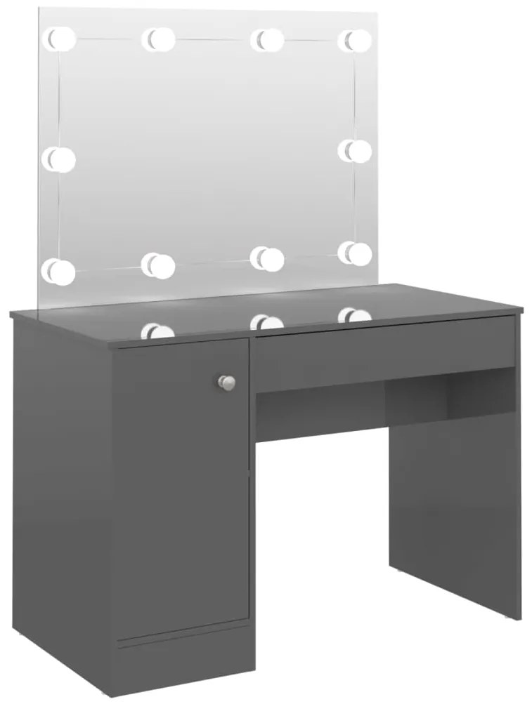 331551 vidaXL Тоалетка с LED лампи, 110x55x145 см, МДФ, сияйно сиво