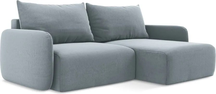 Син кадифен сгъваем/с място за съхранение ъглов диван (десен ъгъл) Kalena – Makamii