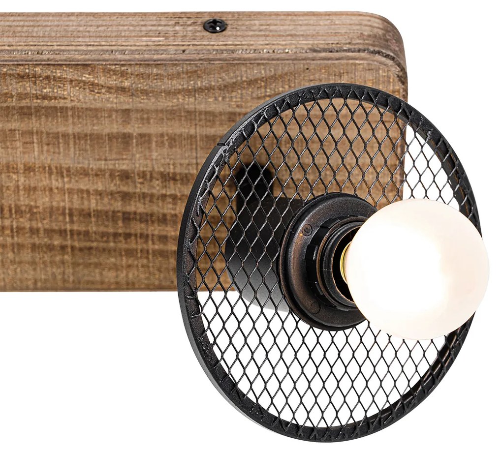 Индустриален таванен прожектор черен с дърво 2-светлина - Jasmine