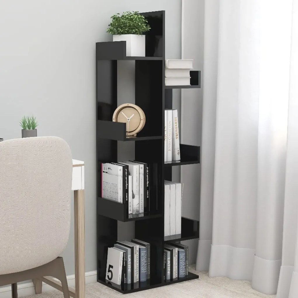 808910 vidaXL Библиотека, черна, 48x25,5x140 см, инженерно дърво