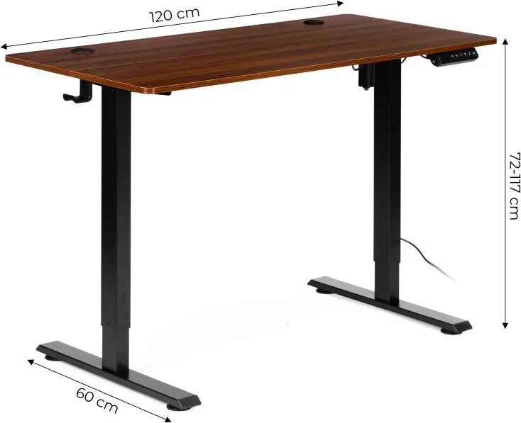 Електрическа работна маса с регулируема височина и черни крака - 120 x 60 cm