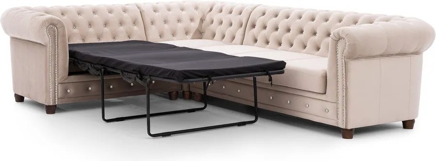 Бежов кадифен разтегателен ъглов диван (ляв ъгъл L форма) York Blik – Ropez