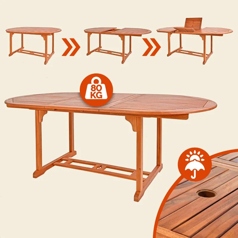 Градинска разтегателна маса Vanamo от евкалипт 150 - 200 x 100 x 74 cm