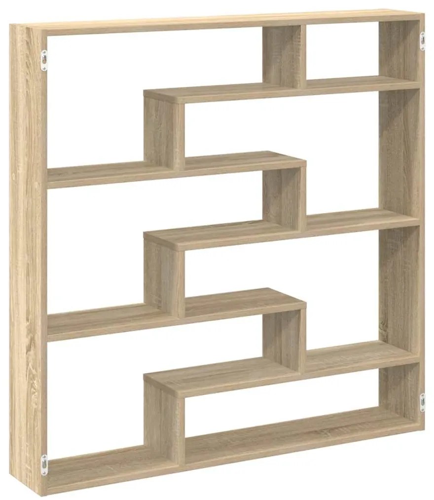 860024 vidaXL Стенен кубичен рафт, 7 отделения, дъб сонома, инженерно дърво