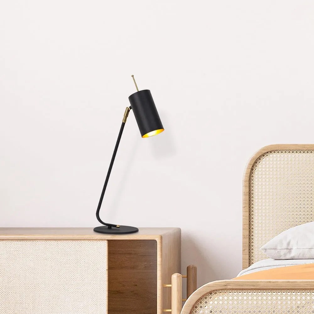 Настолна лампа с метален абажур в черно и златисто (височина 55 cm) Sivani – Opviq lights