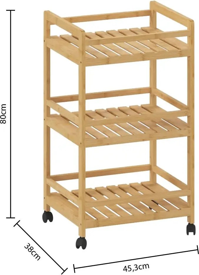 Кухненска количка 5five Linha, Средна, Бамбук, 3 нива