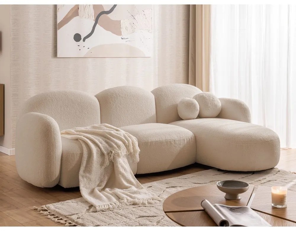 Светлокафяв ъглов диван от прежда с примки от букле (десен ъгъл) Orbit – Ropez