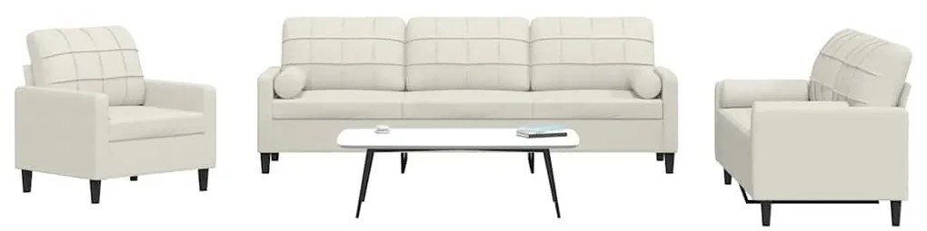 3278459 vidaXL Мека мебел от 3 части с възглавници и болстери кремав кадифе