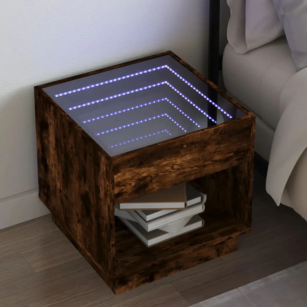 Sonata H Нощна масичка с Infinity LED, опушен дъб, 50x50x50 см