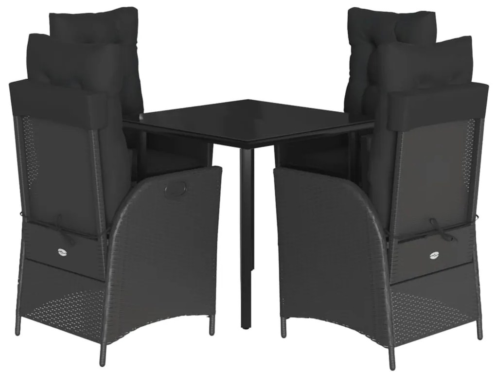 3213185 vidaXL Градински трапезен комплект възглавници 5 части черен полиратан