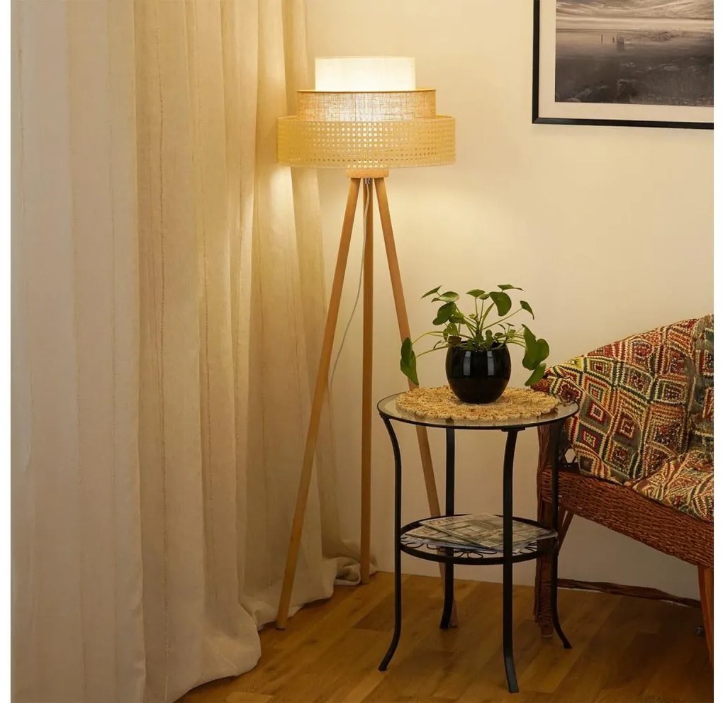 Brilagi - Подова лампа CEDAR LUNETA 1xE27/15W/230V ратан/кафяв/крем